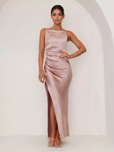 Elegant Open Back Open Shoulder Slit Sleeveless Maxi Dress