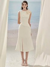 3D Flower Erotic Patchwork Sleeveless Pleated Split Slim Party Dresses