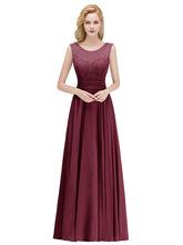 A Line Jewel Neck Floor Length Zipper Lace Wedding Party Bridesmaid Dress