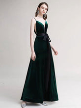 A Line V Neck Velour Floor Length Sash Social Pageant Evening Dresses