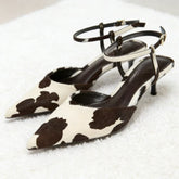Animal Print Decoration Ankle Strap Pumps Pointed Toe Mid High Heel