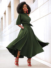 Asymmetrical Neck Sash Short Sleeves Layered Semi Formal Party Dress