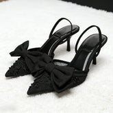 Black Mesh Beaded Decoration Heel