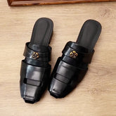 Black Soft Leather PU Chunky Heel