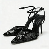 Bling Sequins Decoration Pumps Pointy Toe Ankle Strap High Heel