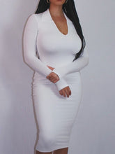 Bodycon Dresses Turndown Collar Long Sleeves Lycra Pencil Dress