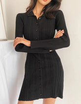 Bodycon Turndown-Collar Long Sleeves Sweater Dress
