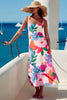 Bohemian A-line Color Blocked Strap Ankle-Length Maxi Dress