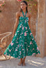 Bohemian Hanging Neck Printed Flower Beach Style Long Maxi Dress