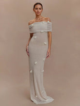 Bohemian Off Shoulder Floral Accents For Formal Events Maxi Gown