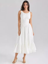 Bohemian Solid Color Sleeveless Lace Up Resort Wear Midi Dress