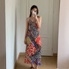 Bohemian Spaghetti Strap With Multicolored Patchwork Print Maxi Dress