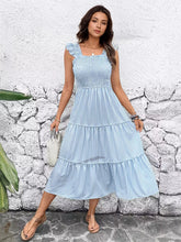 Bohemian Striped Pattern Flutter Sleeves Layered Midi Dress
