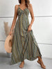 Bohemian Ethnic Spaghetti Strap Pattern Backless Split Thigh Maxi Dress