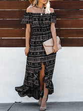 Boho Maxi Dresses Off The Shoulder Printed Chiffon High Low Dress