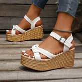 Bowtie Decor Wedges Sandals for Ankle Buckle Chunky Platform Sandals Thick Sole Elegant Shoes