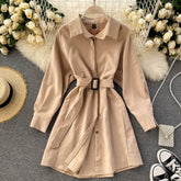 Casual Blouse Turn-down Collar Long Sleeve Short A-line Streetwear Dress