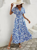 Casual Bohemian Print V-neck Short Sleeve Beach Maxi Dress