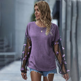 Casual Butterfly Mesh Long Sleeve Round Collar Knitwear