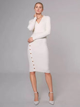 Casual Charming Buttons Polyester Long Sleeves V-Neck Knitted Dress