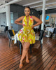 Casual Deep V-Neck Backless Skinny Printed Halter Clubwear Mini Dress