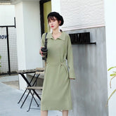 Casual Design Knitting Turn-down Collar Loose Korean Sweater Dress