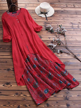 Casual Floral Patchwork Retro Maxi Dress