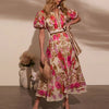 Casual Floral Print Single Breasted Bohemian Lace-up Long Shirts Dress