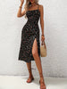 Casual Floral Print Sleeveless Spaghetti Straps Slit Midi Dress