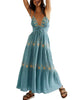 Casual Flower Embroidery Tie-Up Halter Neck Sleeveless Ankle-Length Maxi Dress