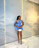 Casual Halter Printing Lace-Up Backless A-Line Striped Mini Dress