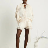 Casual High Waist Solid Spliced Lace Up Loose Mini Dress