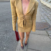 Casual Lace Up Shoulder Pads Jacket Hip Package Hollow Out Blazer Skirt Sets