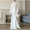 Casual Lace Up V-neck Full Sleeve Top High Waist A-line Long Skirts Two Piece Set