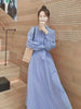 Casual Lantern Sleeve With Cinched High Waist Stripe Shirt Dress