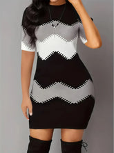 Casual Large-Color Block Striped Print Long-Sleeved Crew Neck Dress