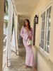 Casual Long Sleeve Cover up See-Through Deep V-Neck Hollow-Out Beach Knitwear Backless Dress