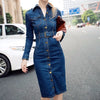Casual Long Sleeve Slim Wrap Hip Jeans Office Style Mid-Cuff Dress Streetwear