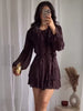 Casual Long-Sleeved Bow Lace-up Round Collar Laminated Decoration Mini Dresses
