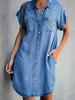 Casual Loose Pocket Single Breasted Denim Shirt Dress