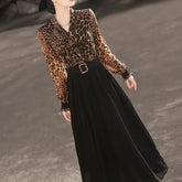 Casual Style Retro Print Fake Spliced long-sleeved V-neck Two-piece