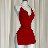 Casual O-Neck Pullover Sleeveless Backless Halter Camisole Bodycon Mini Dress