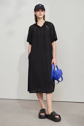 Casual Office Lady Solid Color Mesh Hood Loose Light Comfort Knit Dresses