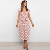 Casual Polka Dot Short Sleeve Midi Dress