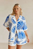 Casual Printed Turn Down Collar Loose Shirt And Shorts 2 Pieces Set