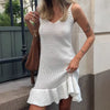 Casual Pullover Ruffled Hollow Knitted Elastic Waist Mini Dress