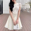 Casual Round Neck Short Sleeves Patchwork Embroidery Mini Dress