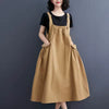 Casual Ruffled Solid Loose Pockets All Match Sleeveless Midi Dress