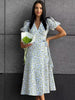 Casual Short-Sleeve Cotton A-line Side Slits Flowers Midi Dresses