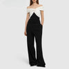 Casual Slash Neck Off Shoulder Spliced Fur Top High Waist Wide Leg Pants Two Piece Sets